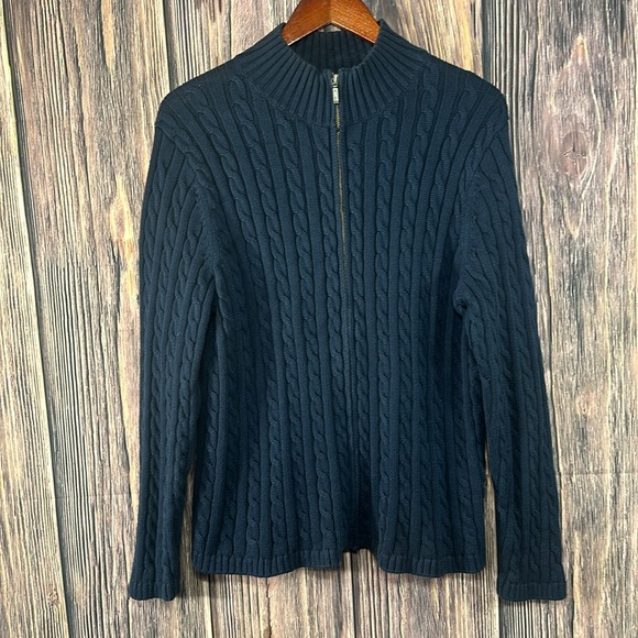 L.L. Bean Sweaters - L.L. Bean Navy Blue Cable Knit %100 cotton Zippered Front women Sweater Size 1X